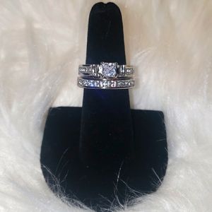 White Sapphire Gemstone Diamond Ring Set